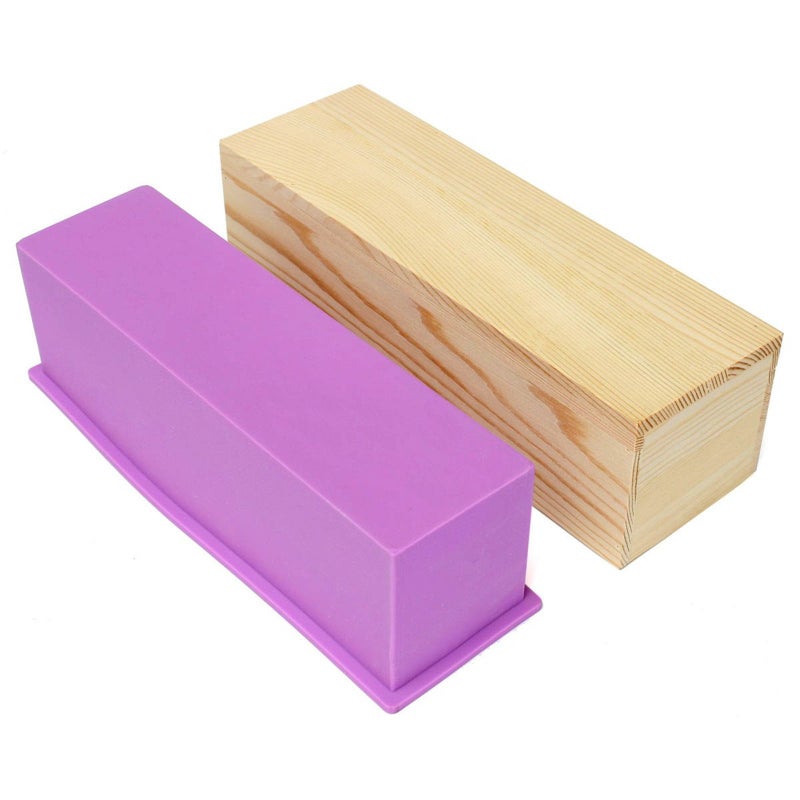 Ogrmar Silicone Soap Molds Kit-42 oz Wooden Silicone Rectangular Mold with Stainless Steel Wavy & Straight Scraper for Soap Cake Making (Purple) - Image 2